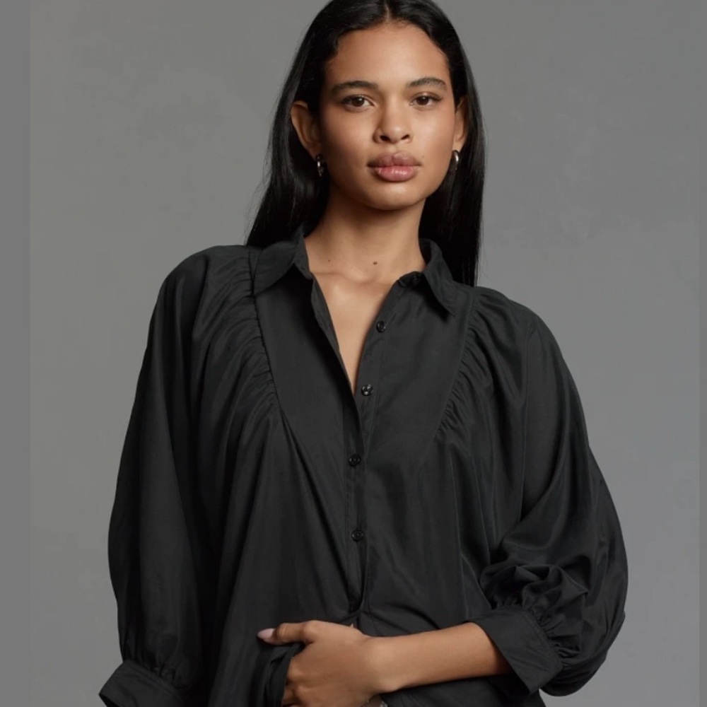 Anthropologie Maeve Balloon-Sleeve Collared Blouse